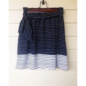 Dark Blue/Navy and White Striped Skirt W/ Belt